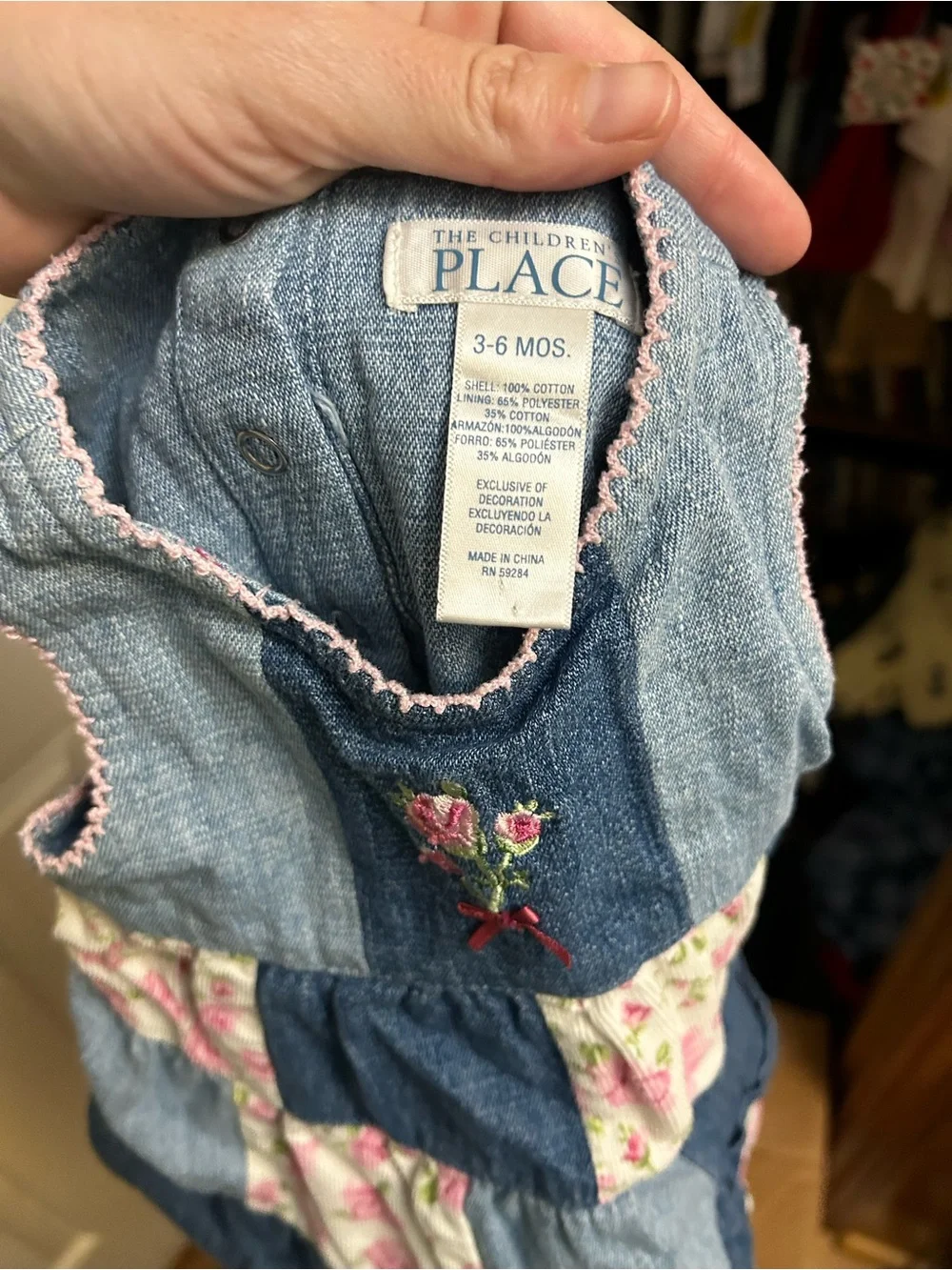 The Children's Place Blue Denim & Pink Rose Patchwork Dress - Picture 4 of 4